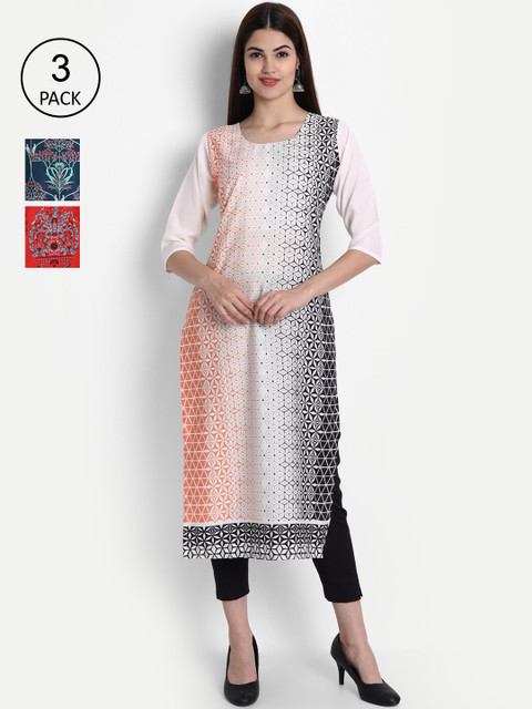 

1 Stop Fashion Women Pack of 3 Printed Kurtas, Red