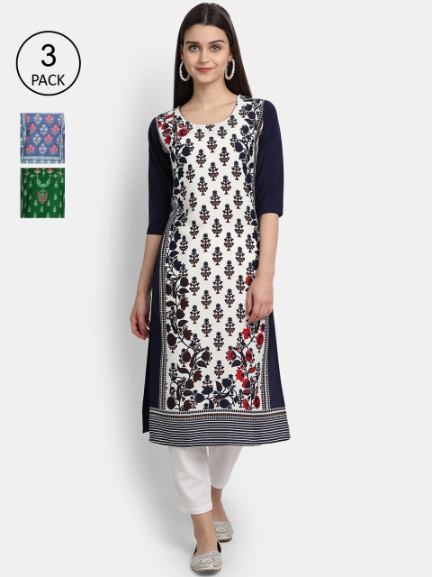 

1 Stop Fashion Women Pack Of 3 Digital Print Straight Crepe Kurta, Multi