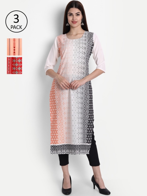 

1 Stop Fashion Women Pack of 3 Digital Printed Straight Kurtas, Peach