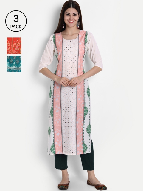 

1 Stop Fashion Women Pack of 3 Printed Kurtas, Red