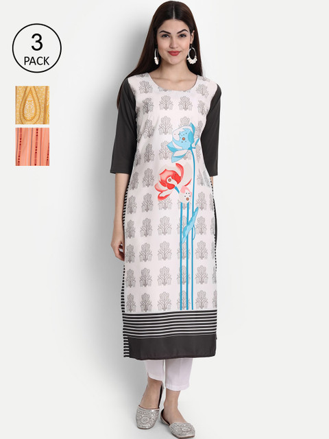 

1 Stop Fashion Women Pack Of 3 Digital Printed Crepe Kurta, Peach