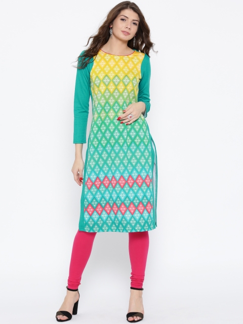 

AURELIA Women Green Printed Straight Kurta