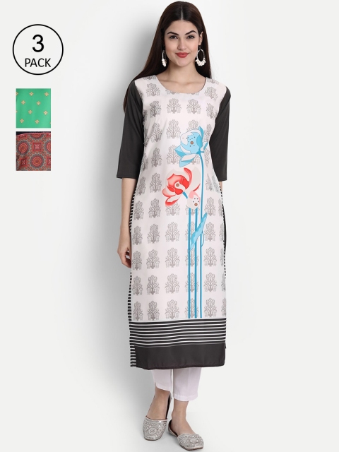 

1 Stop Fashion Women Pack Of 3 Printed Crepe Kurta, White