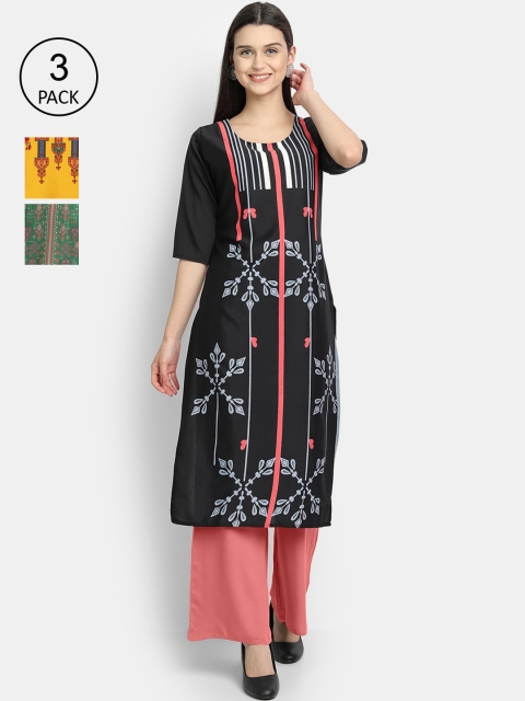 

1 Stop Fashion Women Set of 3 Printed Crepe Kurta, Multi