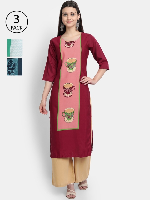 

1 Stop Fashion Women Pack Of 3 Kurtas, Green