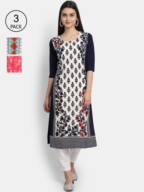

1 Stop Fashion Pack of 3 Women Printed Crepe Kurta, Multi