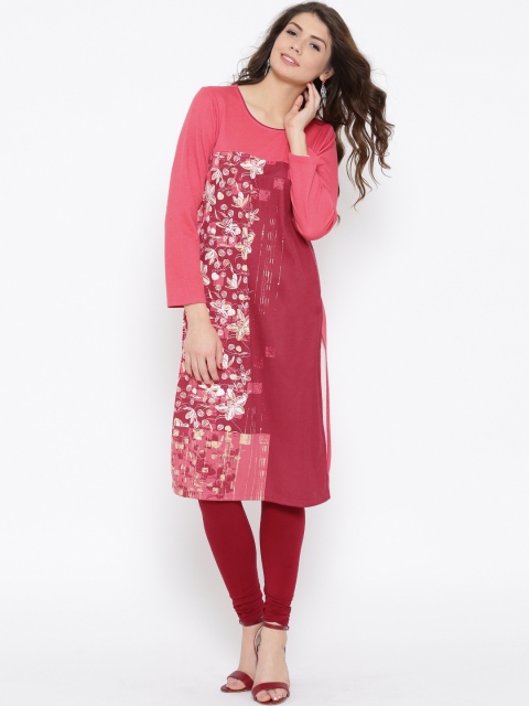 

AURELIA Women Pink Printed Straight Kurta