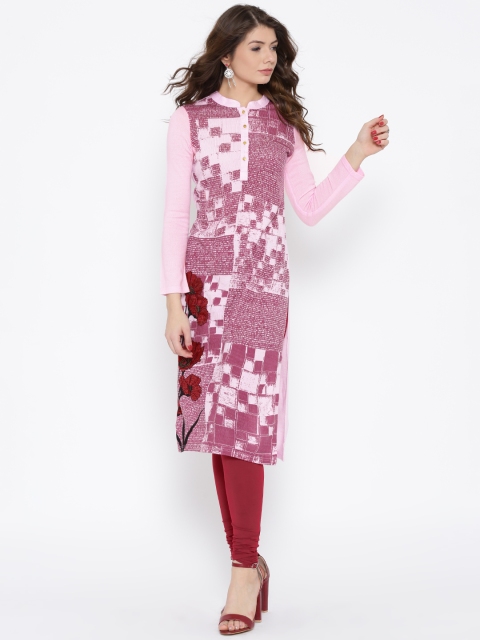 

AURELIA Women Pink Printed Straight Winter Kurta