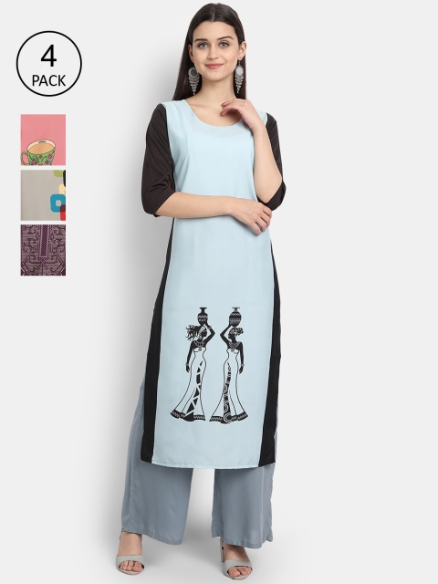 

1 Stop Fashion Women Pack of 4 Digital Print Straight Kurtas, Multi