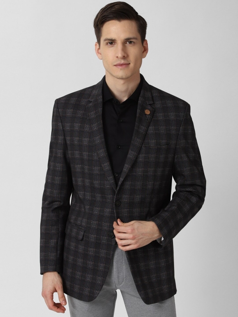 

Peter England Elite Men Black & Grey Checked Single-Breasted Formal Blazer