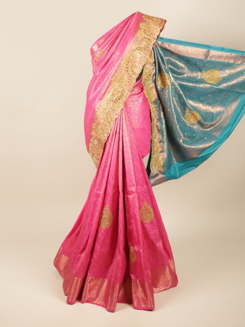 

Pothys Pink & Blue Embellished Pure Silk Saree