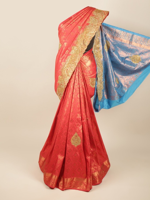 

Pothys Red & Blue Woven Design Vastrakala Pure Silk Saree