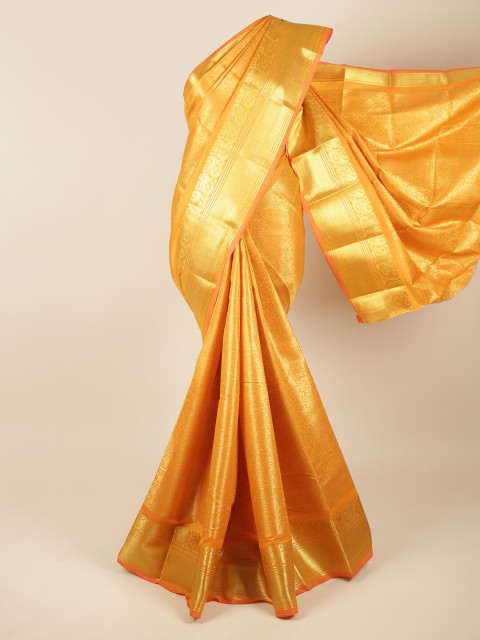 

Pothys Yellow & Gold-Toned Floral Pure Silk Saree