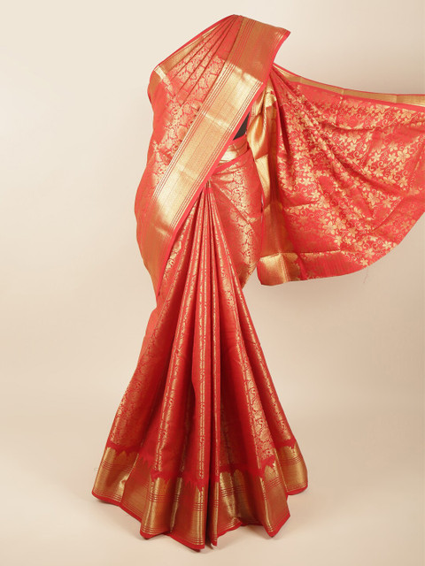 

Pothys Red & Gold-Toned Ethnic Motifs Zari Pure Silk Saree