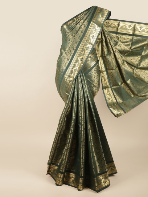 

Pothys Green & Gold-Toned Floral Zari Pure Silk Saree