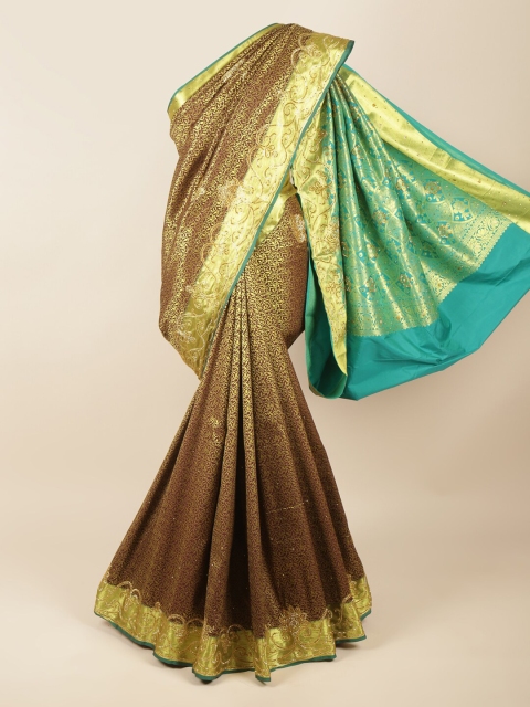 

Pothys Burgundy & Blue Floral Beads and Stones Pure Silk Saree