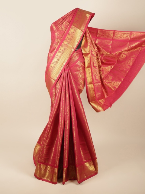 

Pothys Maroon & Gold-Toned Floral Zari Pure Silk Saree