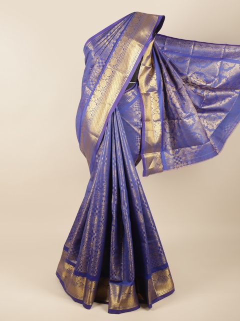 

Pothys Blue & Gold-Toned Ethnic Motifs Pure Silk Saree