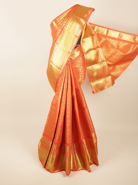 

Pothys Orange & Gold-Toned Ethnic Motifs Zari Pure Silk Saree