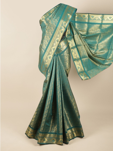

Pothys Teal & Gold-Toned Ethnic Motifs Zari Pure Silk Saree