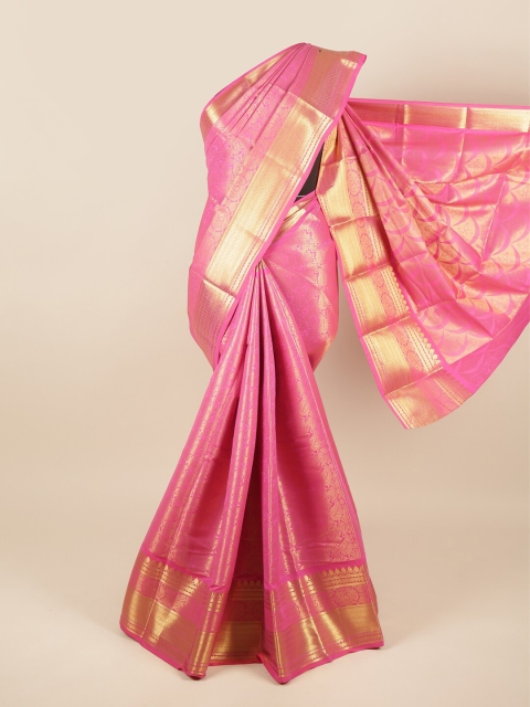 

Pothys Pink & Gold-Toned Floral Zari Pure Silk Saree