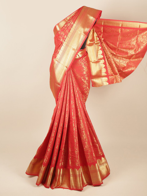 

Pothys Red & Gold-Coloured Floral Zari Pure Silk Saree
