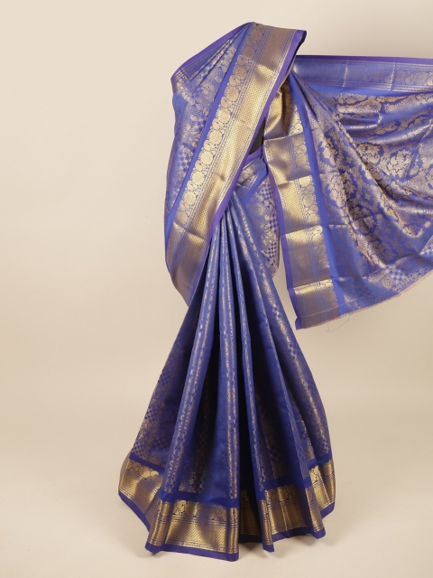 

Pothys Blue & Gold-Toned Ethnic Motifs Zari Pure Silk Saree