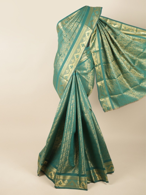 

Pothys Green & Gold-Toned Woven Design Zari Pure Silk Saree