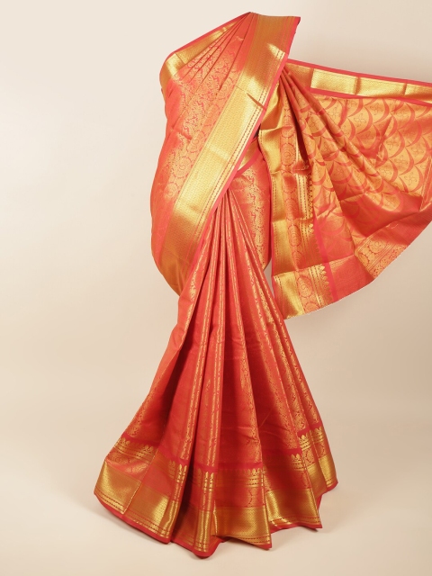 

Pothys Red & Gold-Toned Paisley Pure Silk Saree
