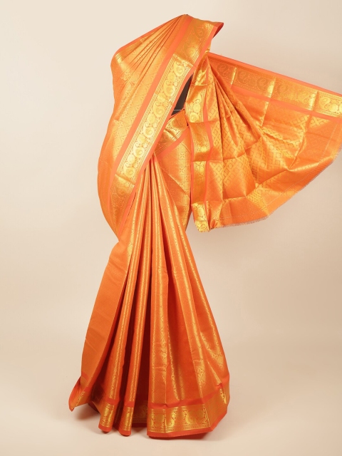 

Pothys Orange & Gold-Toned Floral Zari Pure Silk Saree
