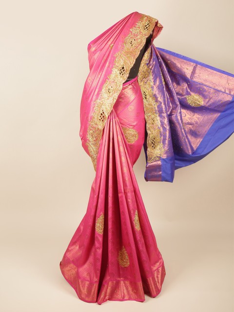 

Pothys Pink & Blue Woven Design Pure Silk Saree