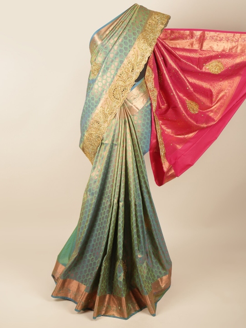 

Pothys Green & Pink Woven Design Beads and Stones Pure Silk Saree