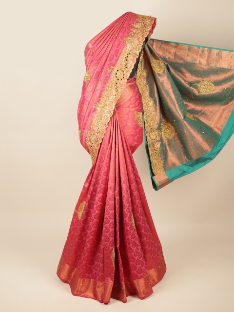 

Pothys Pink & Green Ethnic Motifs Pure Silk Saree