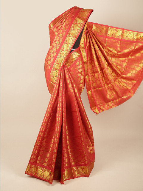 

Pothys Red & Gold-Toned Woven Design Zari Pure Silk Saree