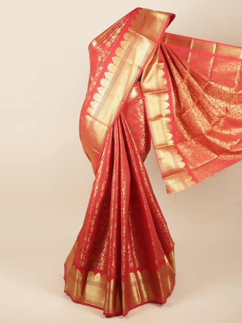 

Pothys Red & Gold-Toned Floral Pure Silk Saree