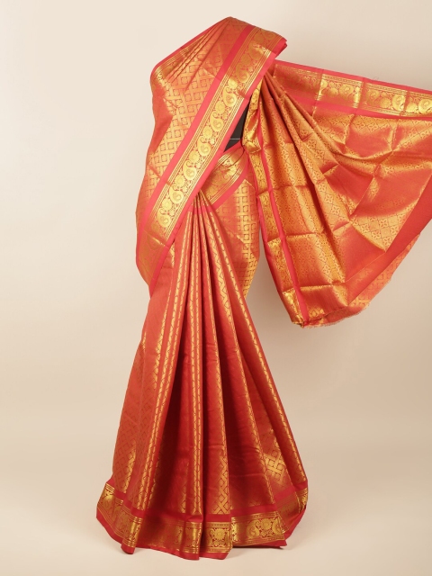 

Pothys Red & Gold-Toned Woven Design Zari Pure Silk Saree