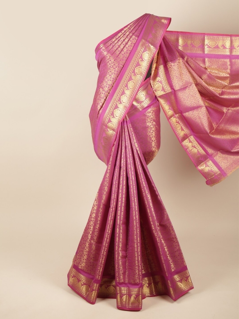 

Pothys Magenta & Gold-Toned Woven Design Zari Pure Silk Saree