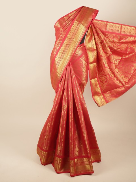 

Pothys Red & Gold-Toned Floral Pure Silk Saree