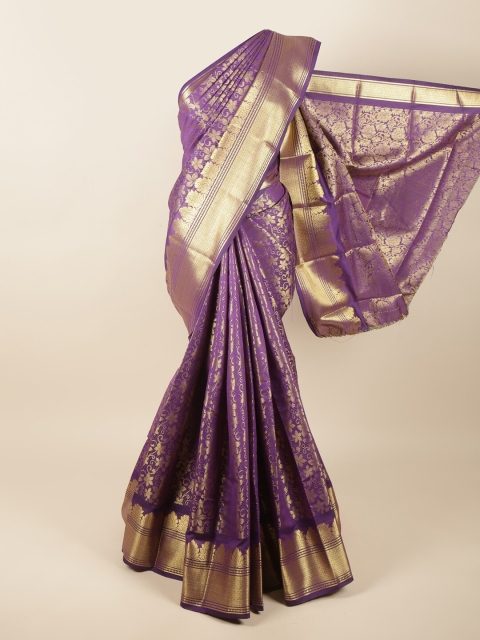 

Pothys Violet & Gold-Toned Woven Design Zari Pure Silk Saree