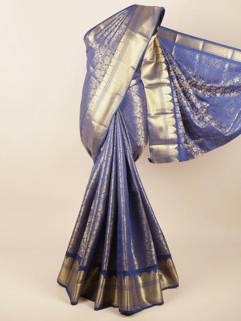 

Pothys Blue & Gold-Coloured Floral Zari Pure Silk Saree