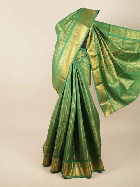 

Pothys Green & Gold-Toned Woven Design Pure Silk Saree