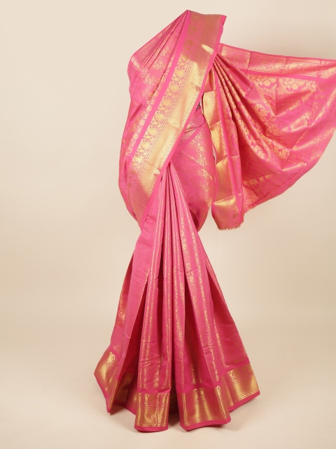 

Pothys Pink & Gold-Toned Floral Zari Pure Silk Saree