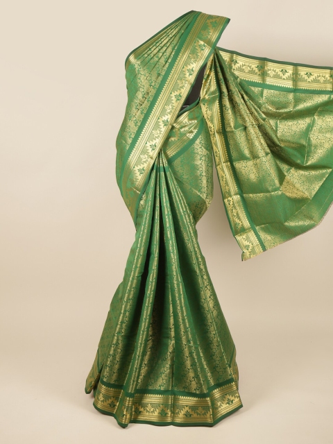 

Pothys Green & Gold-Toned Floral Zari Pure Silk Saree