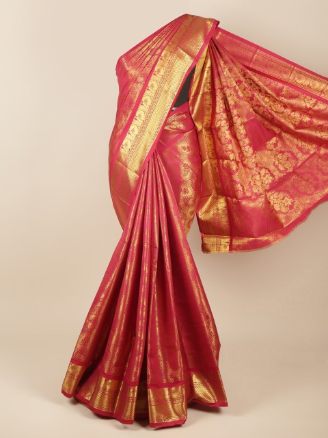 

Pothys Pink & Gold-Toned Floral Pure Silk Saree