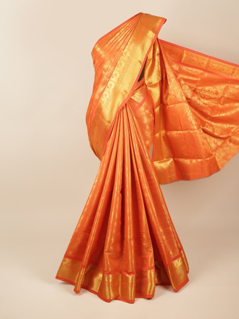 

Pothys Orange & Gold-Toned Ethnic Motifs Zari Pure Silk Saree