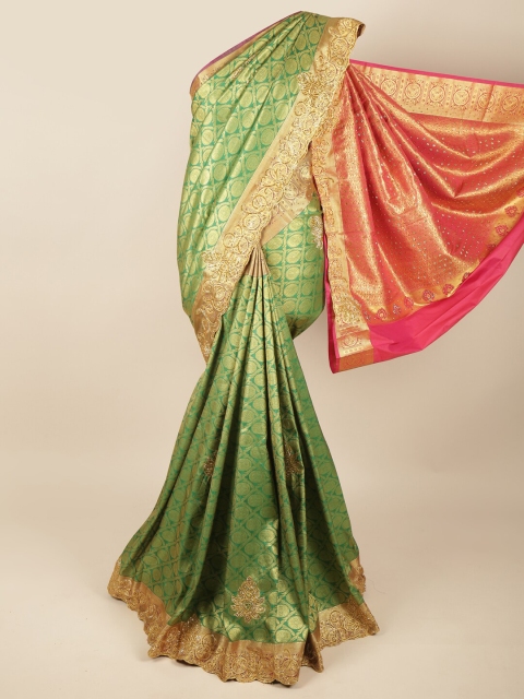 

Pothys Green & Fuchsia Ethnic Motifs Beads and Stones Pure Silk Saree