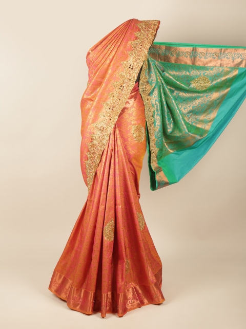 

Pothys Pink & Green Woven Design Beads and Stones Pure Silk Saree