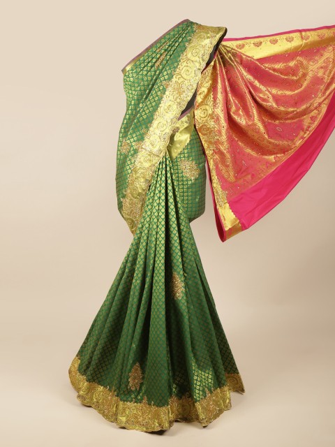 

Pothys Green & Pink Woven Design Beads and Stones Pure Silk Saree