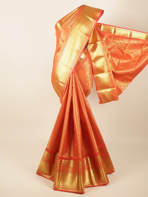 

Pothys Orange & Gold-Toned Woven Design Zari Pure Silk Saree