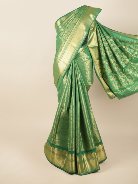 

Pothys Green & Gold-Toned Floral Pure Silk Saree